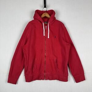 Vintage‎ Polo Ralph Lauren Thermal Hood Hoodie Mens 2XL Full Zip Red Sweatshirt